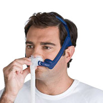 man wearing cpap nasal pillow